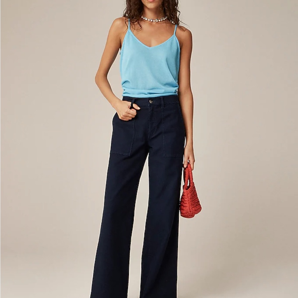Petite camp-pocket wide-leg pant in stretch cotton blend size 33P